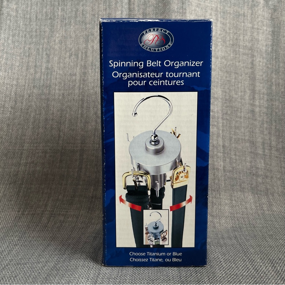 Perfect Solutions Accessories Blue Spinning Double Tier Rotating Belt Organizer